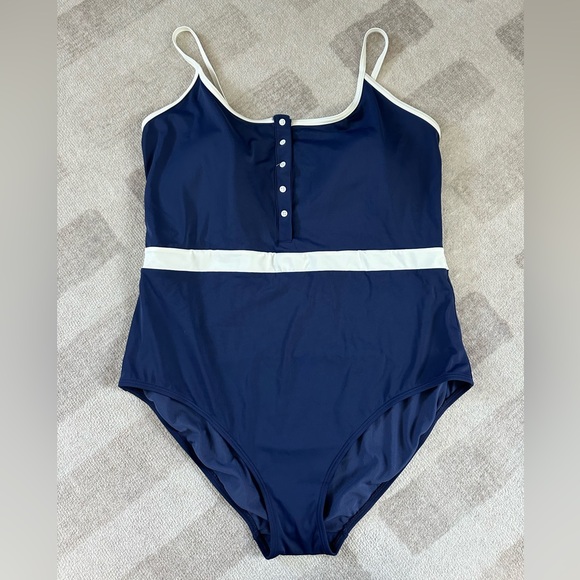 Boden Savina Henley Swimsuit French Navy (Size 16-18) - Picture 2 of 11